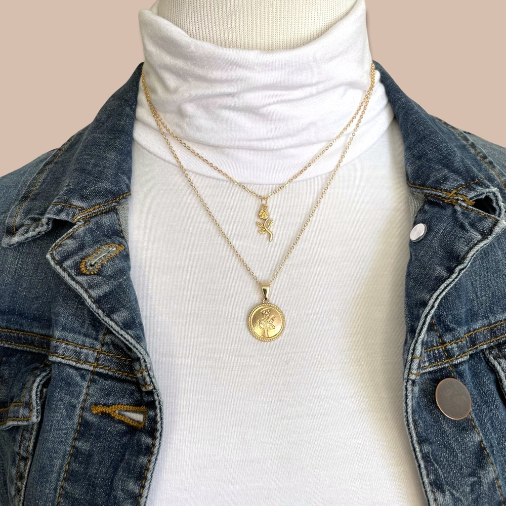 CLEARANCE🔥 Double Layer Rose Pendant Necklace